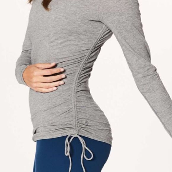 LULULEMON Cinch It Long Sleeve Top Heathered Medium Grey Women’s Size 2 - Picture 4 of 10